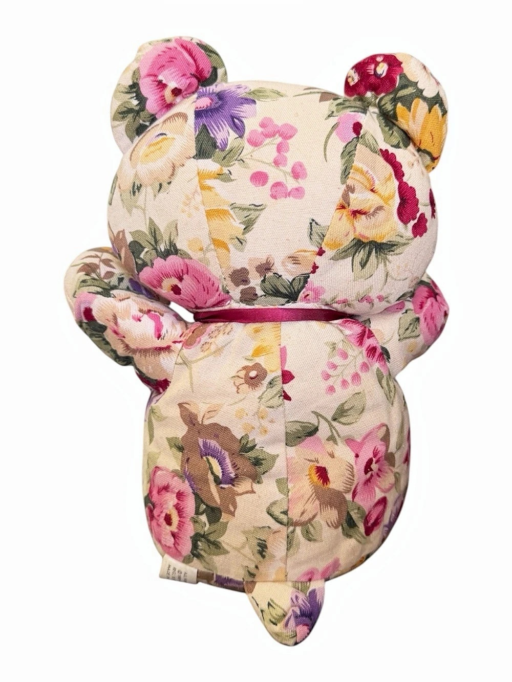 Vintage Floral Bear Plush Teddy 1989 Fabric Milaca Mills Flowers Tail Y2K 90s - Picture 2 of 7